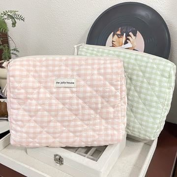 Solid Color Plaid Makeup Bag