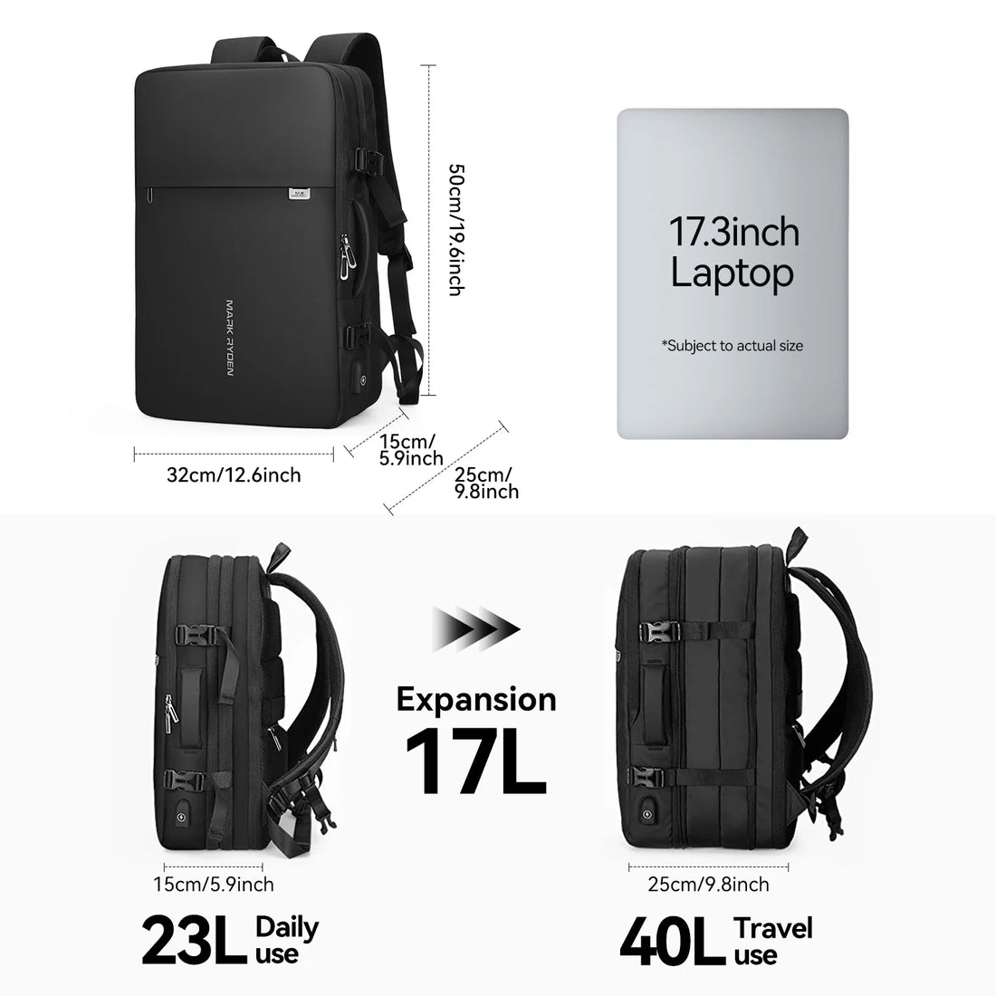 Large Expandable Travel Backpack
