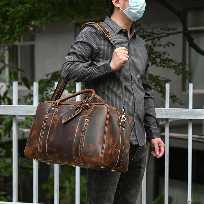 Men’s Vintage Crazy Horse Leather Travel Duffel