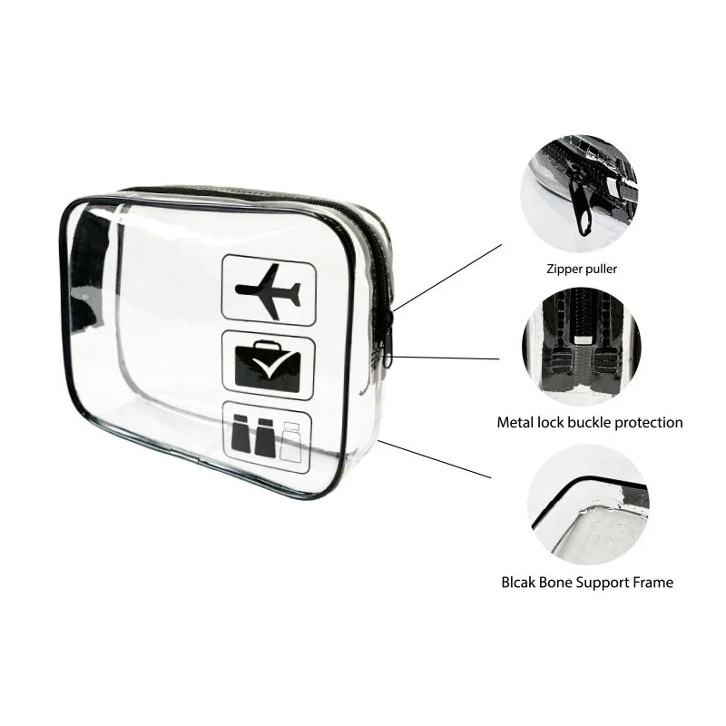 Clear Waterproof Makeup Bag – Portable Travel Toiletry Pouch with Zipper Closure