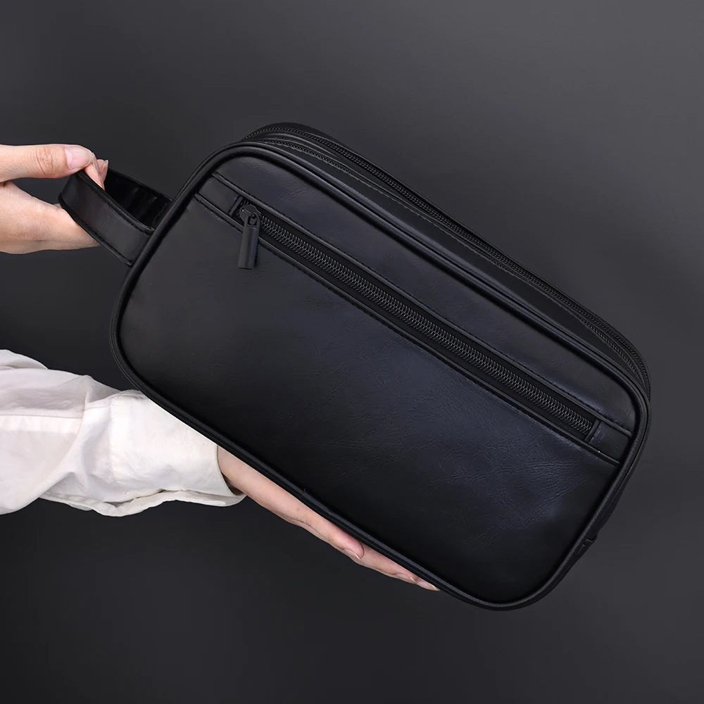 Double-Layer PU Leather Toiletry Bag for Men