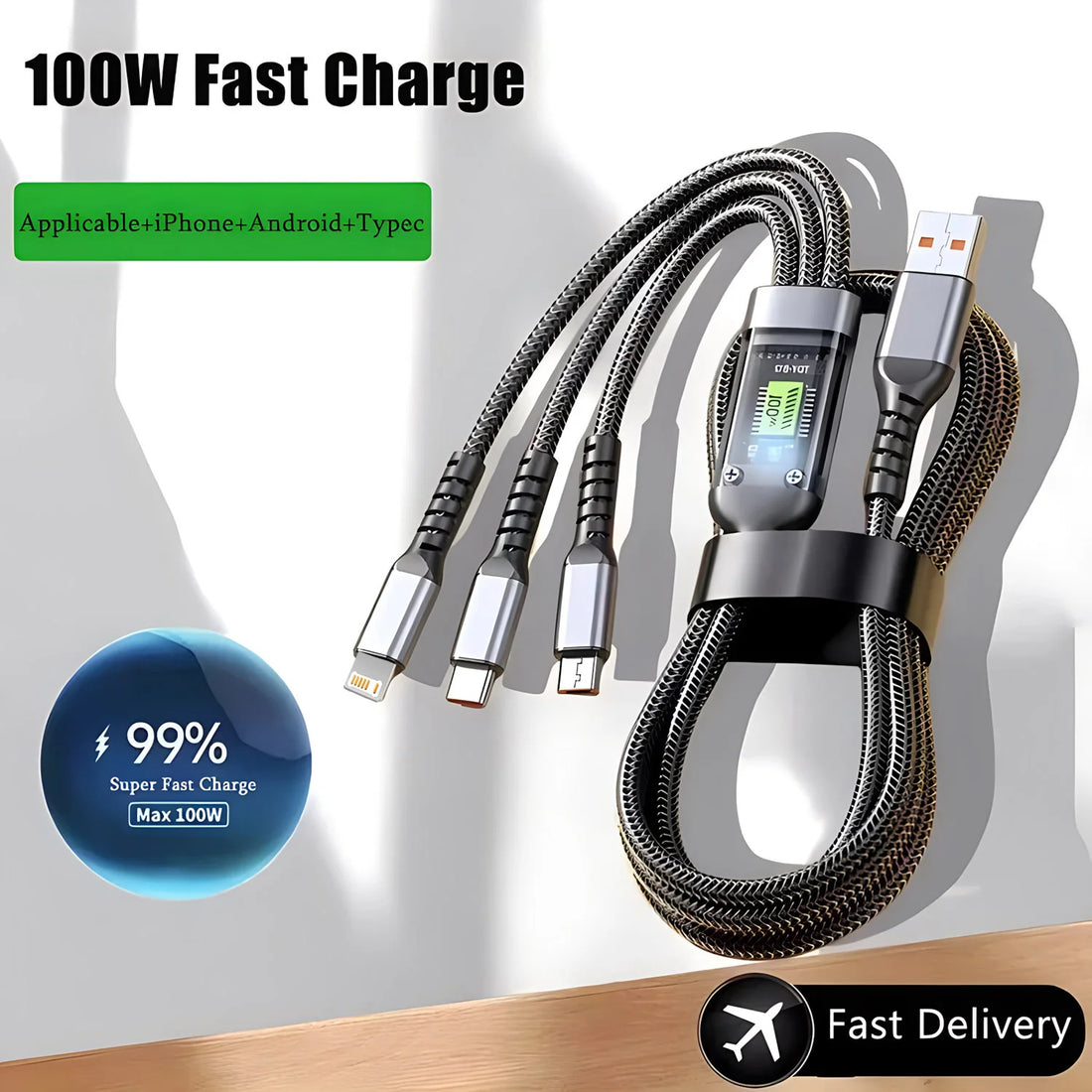 100W Fast Charging 3-in-1 Multi Cable