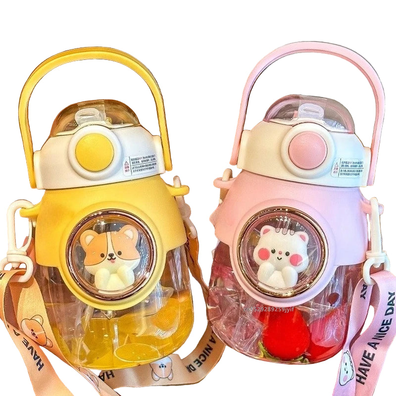 Kids Cartoon Bottle with Straw & Handle