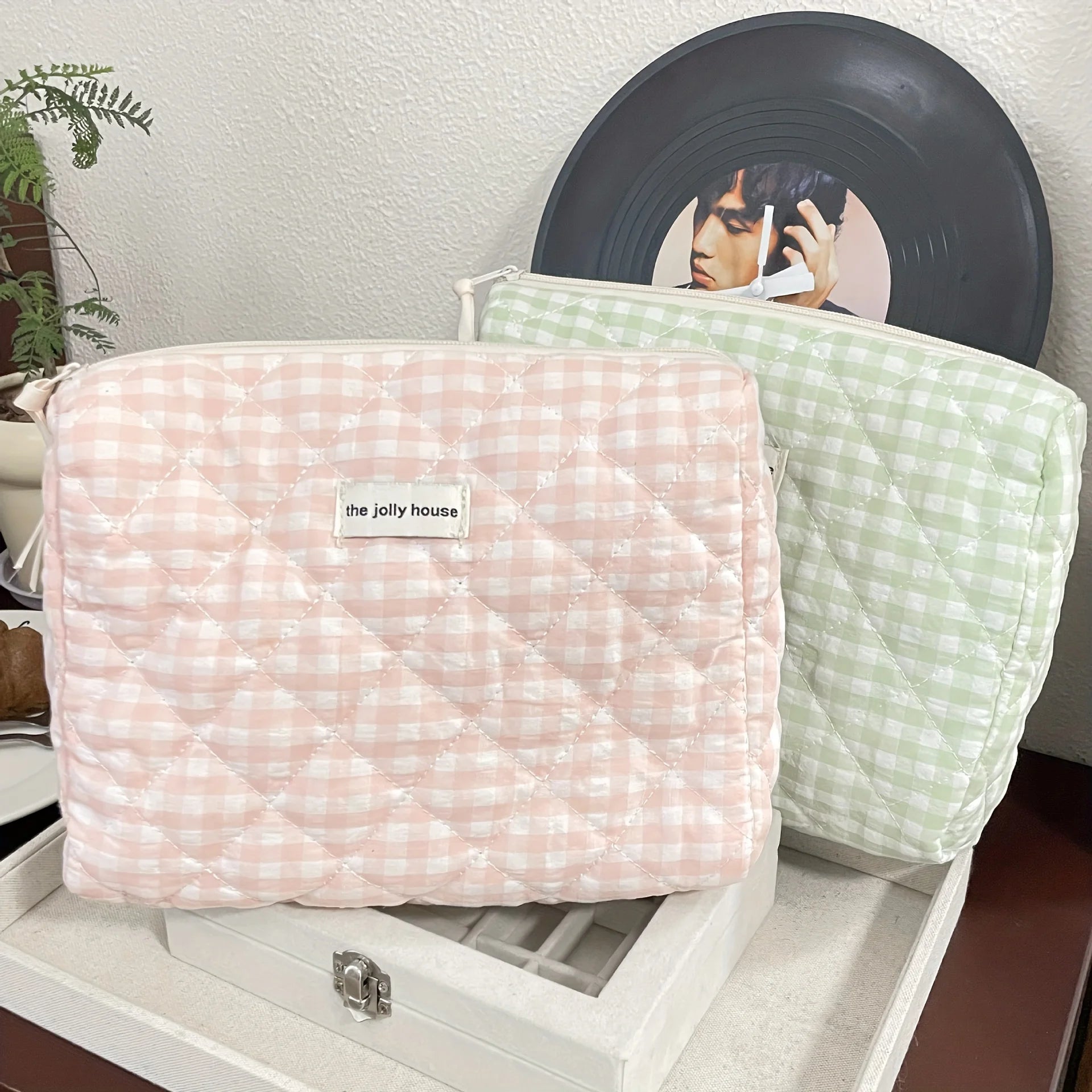 Solid Color Plaid Makeup Bag