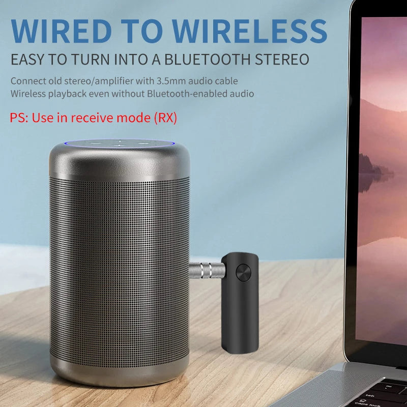 2-in-1 Wireless Bluetooth Audio Adapter 5.4 Receiver & Transmitter with 3.5mm AUX, MIC & Lossless Sound