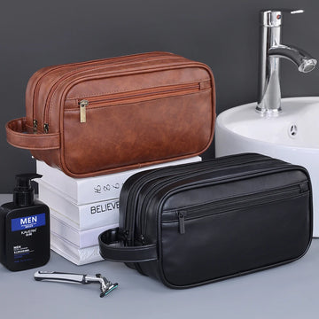 Double-Layer PU Leather Toiletry Bag for Men