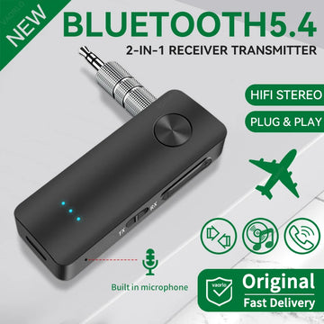 2-in-1 Wireless Bluetooth Audio Adapter 5.4 Receiver & Transmitter with 3.5mm AUX, MIC & Lossless Sound