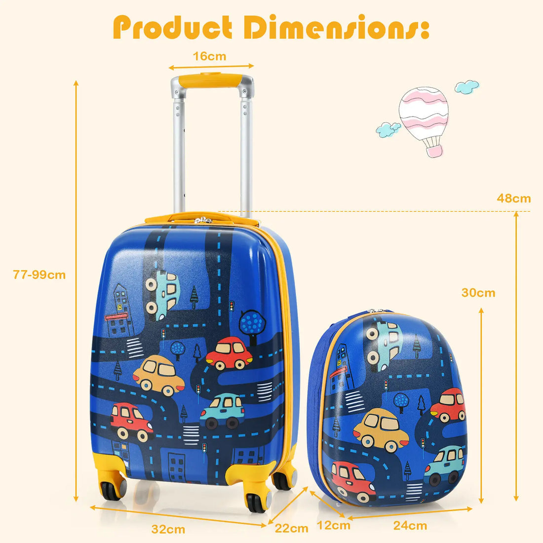 2-Piece Kids Luggage Set – 18" ABS Spinner Suitcase & 12" Backpack with Adjustable Handle for School and Travel