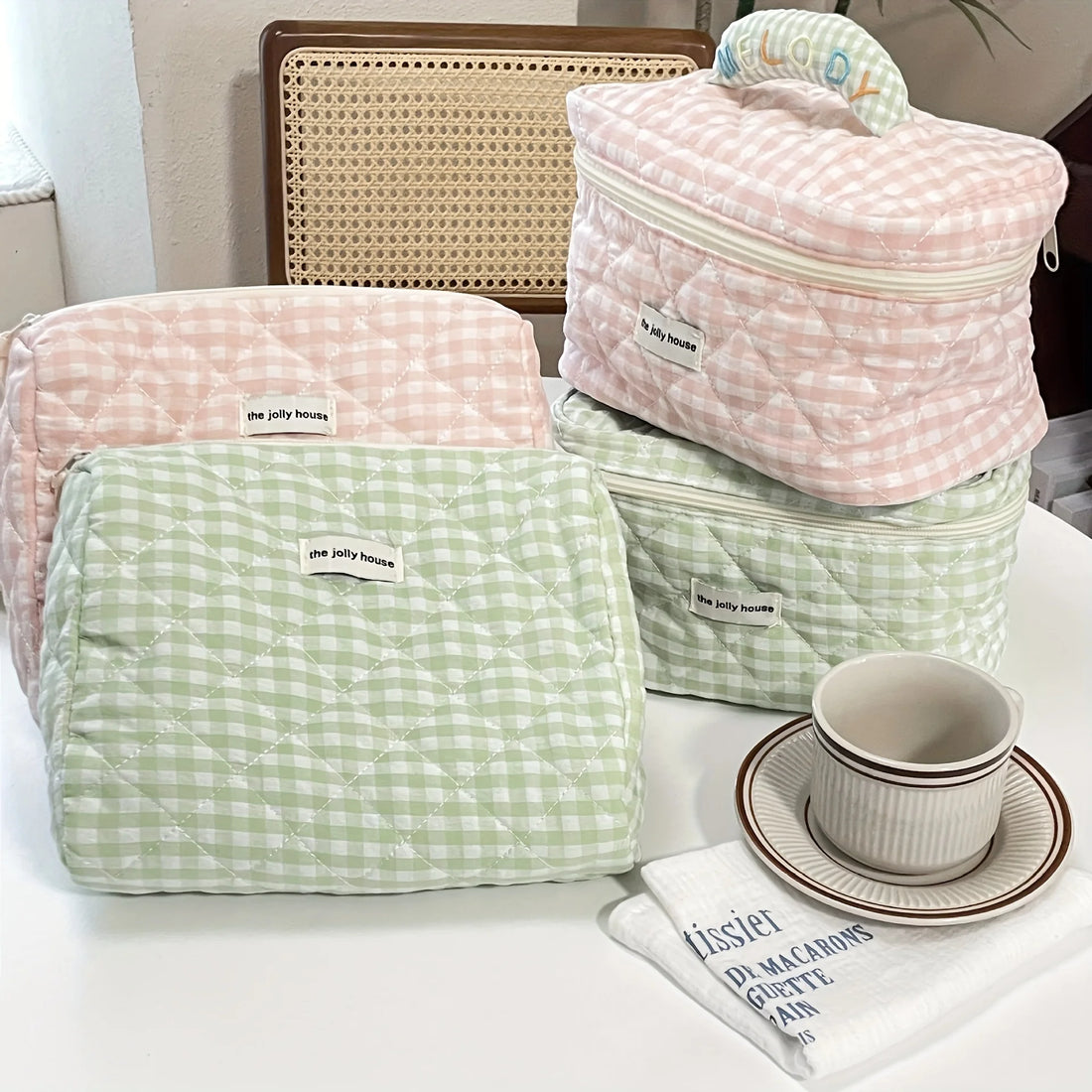 Solid Color Plaid Makeup Bag